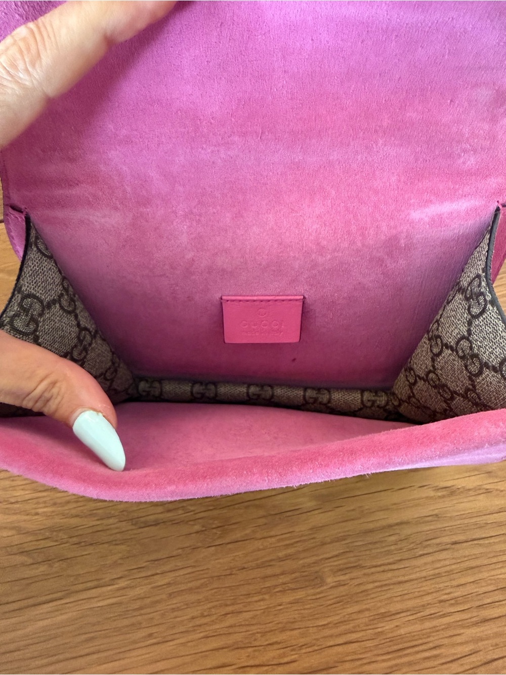 Gucci GG Supreme Small Shoulder Bag with Pink Trim and Silver Hardware - Picture 8 of 8